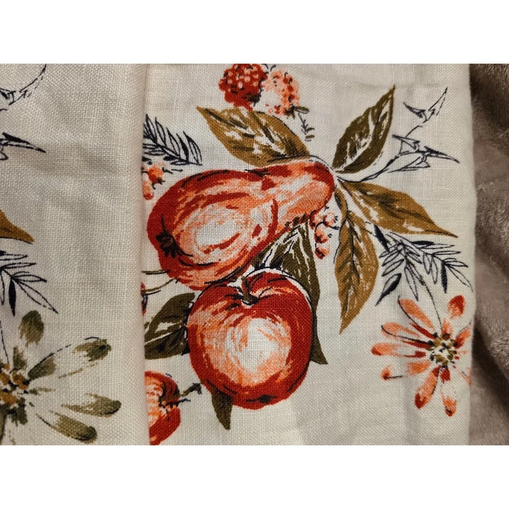 Vintage Pure Linen Tea Towels Set of 3 Fruit Floral Harvest Brown Green Orange